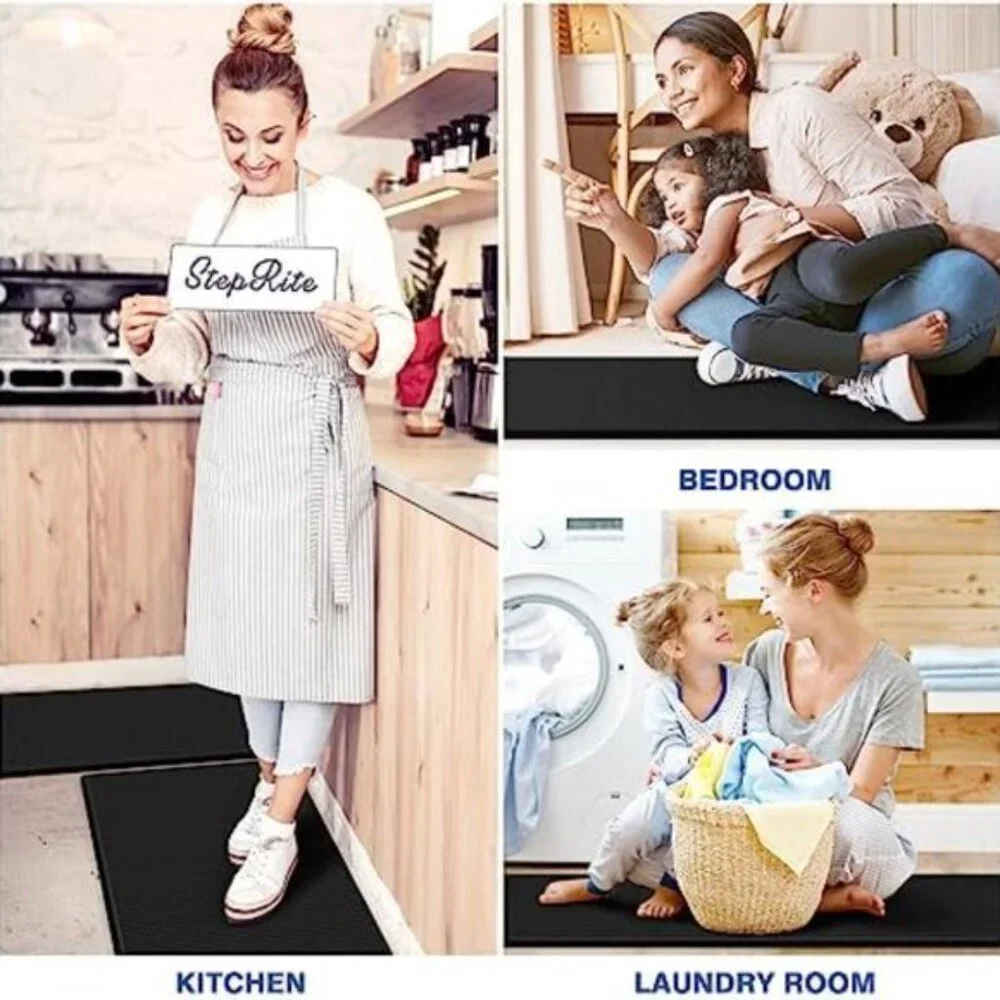 2 PCS Non Slip Kitchen Rugs Cushioned Anti Fatigue Kitchen Mats - Black